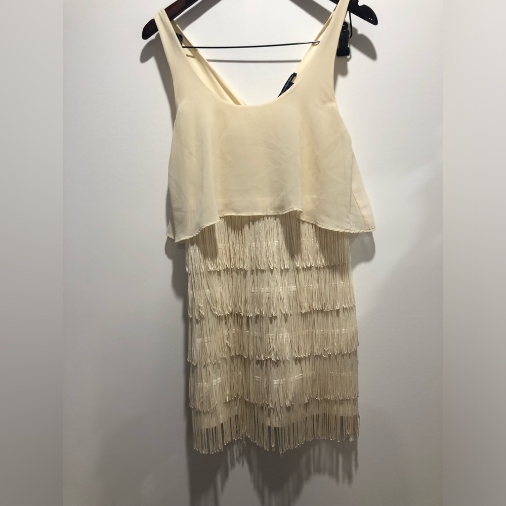 American Eagle Outfitters Cream Fringe Mini Dress